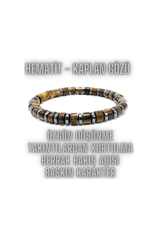 Sertifikalı Hematit Kaplan Gözü Doğal Taş Özel Kesim Bileklik 6mm Misinalı Çok Renkli