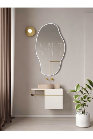 Asimetrik Ayna, Konsol Aynası, Dresuar Aynası, Tuvalet Aynası, Şişecam Ayna 90x50cm 90 X 50 Beyaz