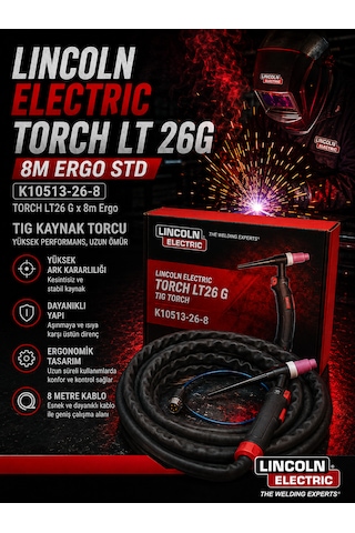 Lincoln Electric Lt 26 G Ergo Tıg Argon Kaynak Torcu 8 Metre K10513-26-8
