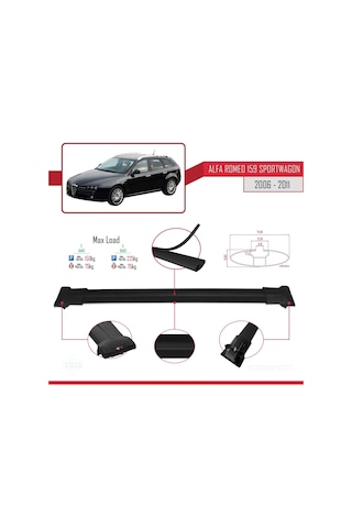 Alfa Romeo 159 Sportwagon 2006-2011 Arası İle Uyumlu Fly Model Ara Atkı Tavan Barı Siyah