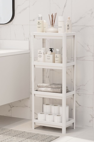 4 Katlı Slim Mutfak & Banyo Raf Ünitesi, Beyaz Beyaz