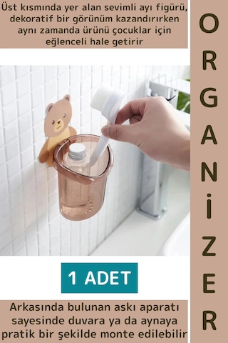 Dayanıklı Asılabilir Kolay Montaj Mutfak Banyo Küçük Eşya Çocuk Odası Sevimli Ayı Figürlü Organizer Çok Renkli
