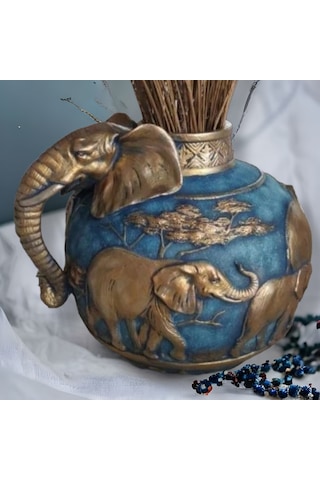Fil Figürlü Vazo Mavı Eskıtme 32 X 27