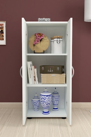 Bofigo 3 Raflı 2 Kapaklı Klasörlük Dolabı Mutfak Dolabı Banyo Dolabı Çok Amaçlı Dolap Fulya Beyaz