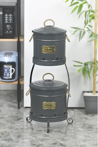 2 Katlı Metal Patates Soğan Saklama Kovası Antrasit