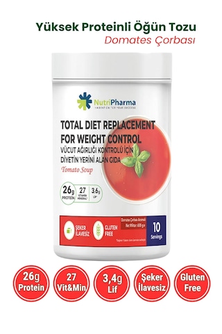 Whey Proteinli Domates Çorbası Öğün Yerine Geçen Yüksek Proteinli Tam Öğün, 600 G Domates