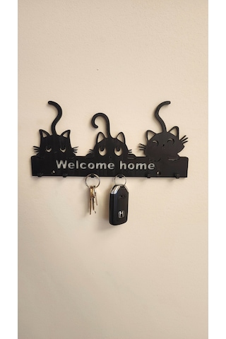 En-cag Kedili Welcome Home Anahtar Askısı Duvar Anahtarlığı Dekoratif Bss Standart