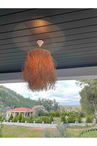 Hasır Doğal Saçaklı Dekoratif Rafya Avize Hasır