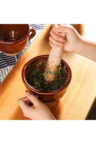 Homyl Harç Ve Havan Seti Fındık Baharat Için Büyük Kahverengi