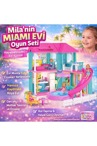 Mila Nın Miami Evi Oyun Seti Mobilyalı Monte Edilebilir Hayal Gücünü Geliştiren Oyun Evi