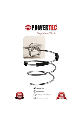 Powertec Fön Makinesi & Saç Kurutma Makinesi Askı Aparatı Paslanmaz Çelik Gri