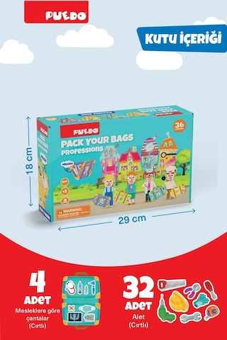 Puedo Meslekler Cırtlı Eşleştirme Oyunu Eva Çantalı Eğitici Oyuncak 3+ 36 Parça Set