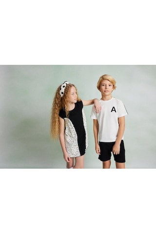 Luess Kız Çocuk Regular Kalıp Desenli Elbise-siyah-beyaz Beyaz - Siyah