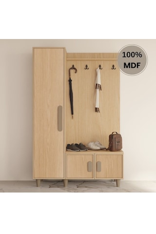 Karanfil Mdf Raflı Askılıklı Ayaklı Tasarım Portmanto Ayakkabılık Bej