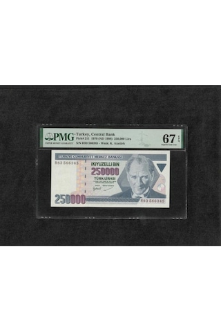 Türk Lirası Pmg 67 Epq Superb Gem Unc 250.000 Lira P 211 1970 Nd 1998 S/n H83 7. Emisyon 3. Terti