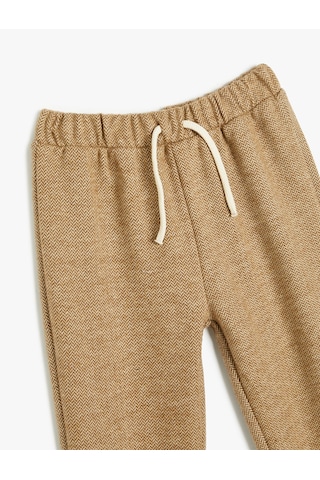 Koton Jogger Eşofman Altı Beli Bağlamalı Pamuk Karışımlı Bej Desenli 5wmb40158tk Ekru