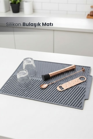 Silikon Bulaşık Kurutma Matı Maxi Boy 44x33cm Silikon Gri Diğer