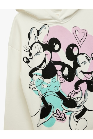Koton Lisanslı Mickey Ve Minnie Mouse Baskılı Oversize Kapşonlu Sweatshirt Ekru 6wkg10438ak Ekru