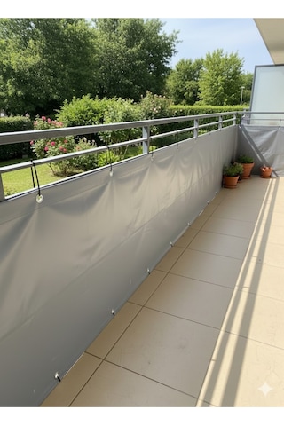 Gri Renk Balkon Brandası - 650 Gr Pvc Polyester - Kuşgözlü Ve Kolon Takviyeli Balkon Demiri Brandası Gri