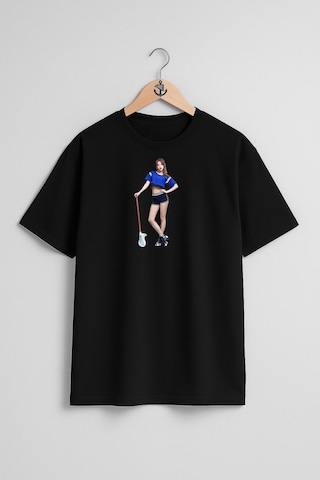 Oversize Aoa Singer K-pop Heart Attack Korean İdol Göğüs Tasarımlı Unisex T-shirt Siyah