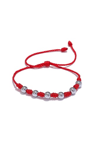 Gümüş Eetit Unisex 7 Knot Şanslı El Yapımı Dokuma Takı Hediye Moda Paslanmaz Çelik Boncuk Kırmızı Halat Örgülü Kader Dilek Bilezik Bileklik Gümüş