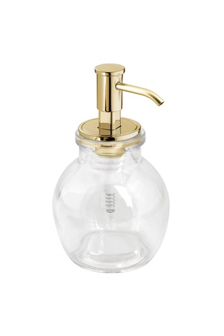Yuvarlak Cam Sıvı Sabunluk Sarı Pirinc Pompalı 10x10x16cm 424ml