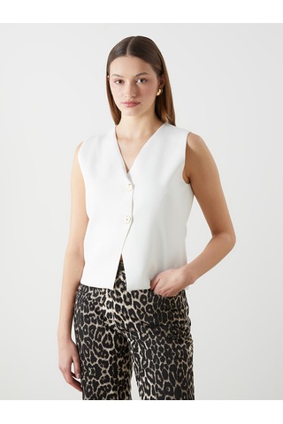Lcwaıkıkı Classic Beyaz V Yaka Kadın Triko Yelek