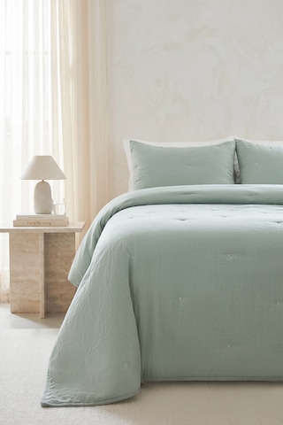 Ocean Home Textile Nakışlı Mint Çift Kişilik Yatak Örtüsü Seti 1 Adet 250 X 230 / 2 Adet 50 X 70 Cm