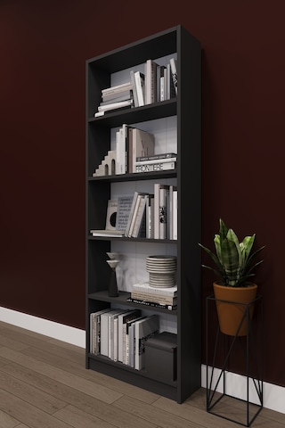 Asra Trend 5 Raflı Kitaplık K002 %100 MDF Modern Ofis Çalışma Odası Dosya Rafı Antrasit Gri