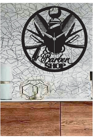 Barber Shop 4 Temalı Dekoratif Ahşap Duvar Saat Ahşap