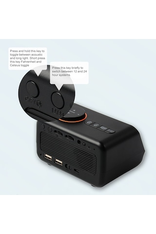 Çok İşlevli Çalar Saat Fm Radyo Şarj Edilebilir Led Dijital Saat Sıcaklık Ve Nem Göstergesi Sesle Etkinleştirilen/sürekli Açma/kapatma, Parlaklık/ses Ayarlanabilir, Erteleme Fonksiyonu