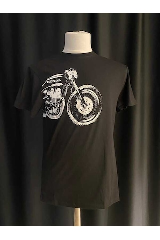 Honda Motosiklet Çizimli Siyah Tshırt