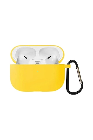 Koodmax Apple Uyumlu AirPods Pro 2. Nesil Silikon Kılıf + Metal Kopça - Sarı