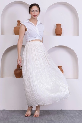 Kırışık Detaylı Etek 6034-krem Krem