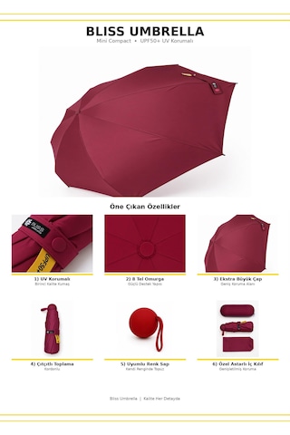 Aventus Kapsül Şemsiye - Uv Korumalı Güneş Şemsiyesi Bordo