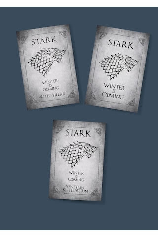 Game Of Thrones 3 Lü Yeni Yıl Kartı Yılbaşı Kartı Tabrik Kartı Stark Hause Kart