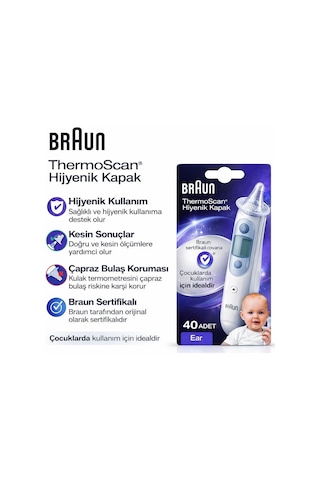 Braun Thermoscan Hijyenik Kapak, Kulak Termometresi İçin, Orijinal Yedek Prob Ucu, 40 Adet
