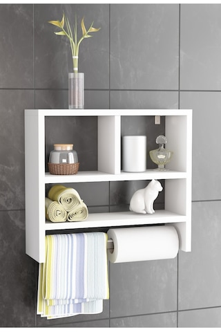 Flora Ax Mutfak Banyo Rafı Havlu Askılı Beyaz