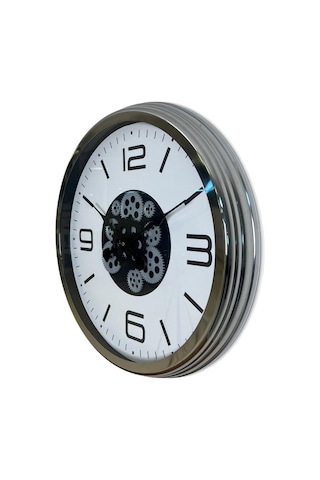 Krom Modern 60 Cm Çarklı Duvar Saati Çok Renkli
