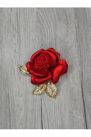 Zirkon Taşlı Gül Broş 245383237 Kırmızı