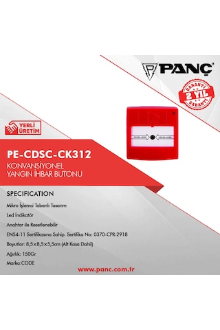 Pe-Cdsc-Ck312 Konvansiyonel Resetlenebilir Yangın İhbar Butonu
