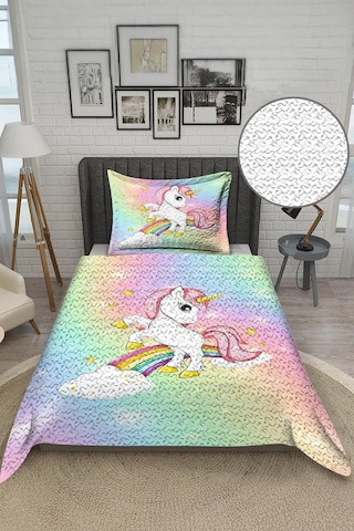Unicorn Desenli Kadife Kumaş Çocuk Yatak Örtüsü Seti 2 Parça Tky0022 Çok Renkli