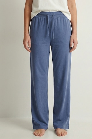 Elemge %100 Pamuk Süprem Kadın Pijama Altı Bol Kalıp Compact Penye İndigo Geniş Paça Ipli Terletmez Alt