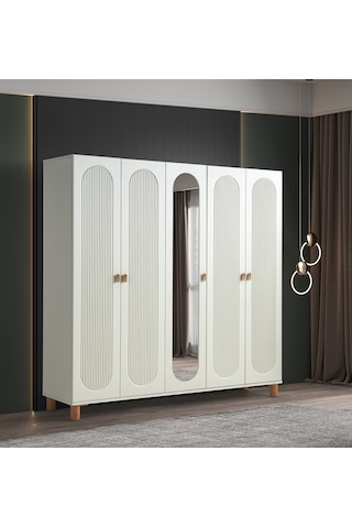 Pema Home Peri %100 Mdf Membran 5 Kapaklı Dolap Gardırop Aytaşı