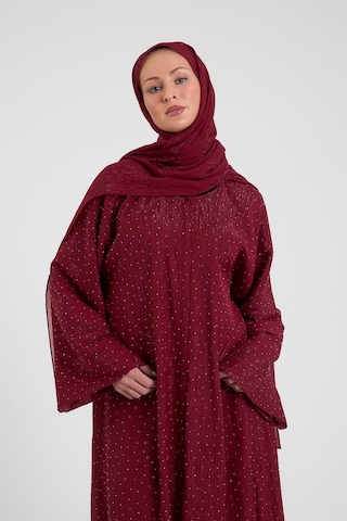 Şakika Shine Taşlı Abaya Ferace & Şal - Standart Beden & Farklı Boy Bordo
