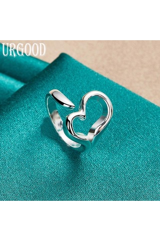 925 Ayar Gümüş Ayarlanabilir Kalp Yüzük Romantik Hediye Moda Takı