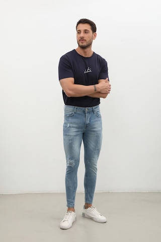 Erkek Skinny Ripped Jean Açık Mavi Koyu Mavi