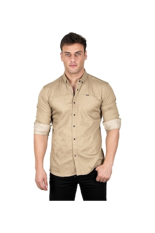 Deepsea Erkek Kahverengi Açık Çıt Çıt Düğmeli Kot Gömlek 2300412 Açık Kahverengi