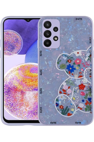 Nourthkiingdom Galaxy Uyumlu A33 5g Kılıf Desenli Sert Silikon Nrtk Mumila Kapak - Lilac Bear Lilac Bear