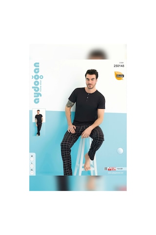 Aydoğan Erkek Civan Modal Kısa Kol Siyah Pijama Takım 0148 Siyah